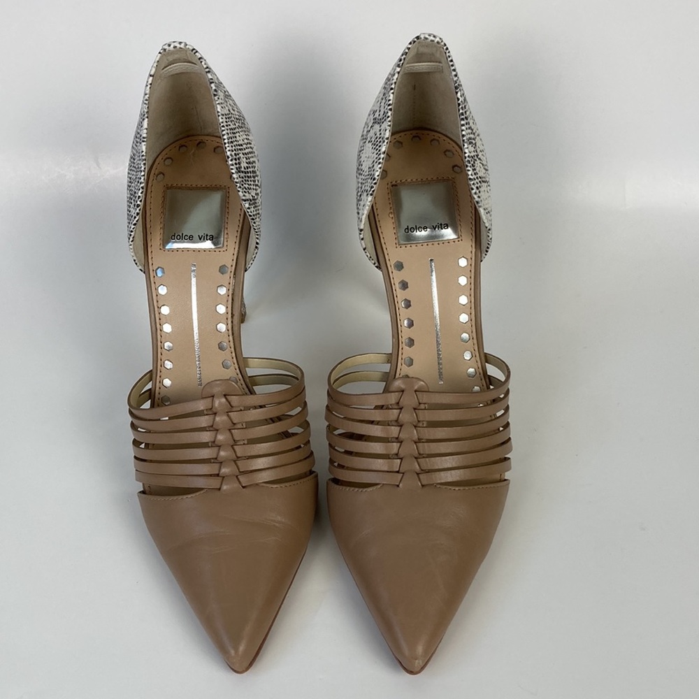 Dolce Vita Tan & Snakeskin Point Toe Stiletto - Picture 2 of 13
